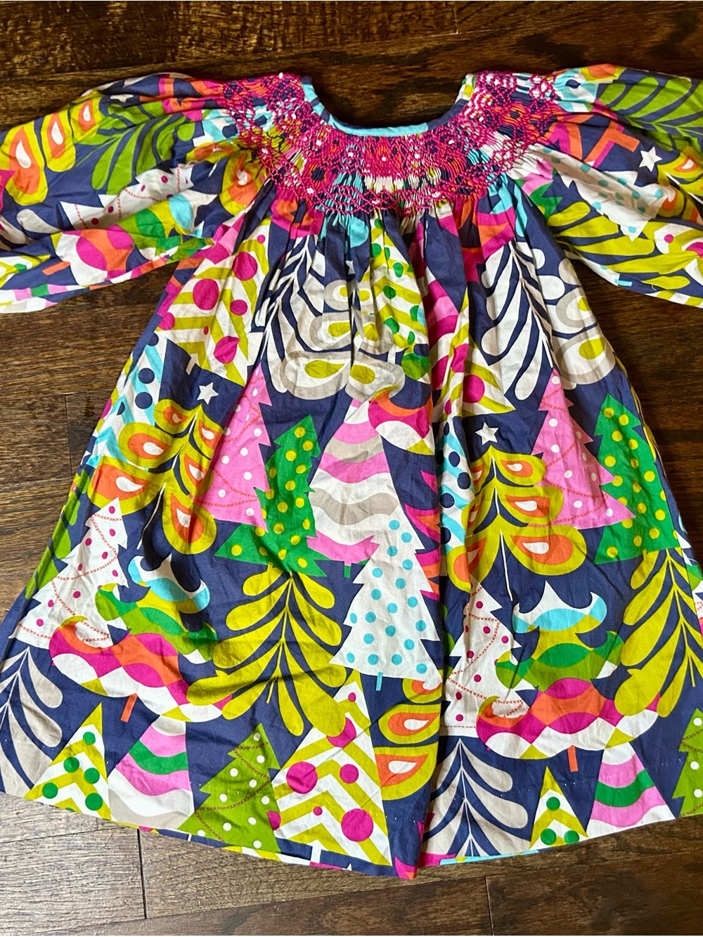 Girls' Festive Multicolor Smocked Holiday Dress - Unbranded